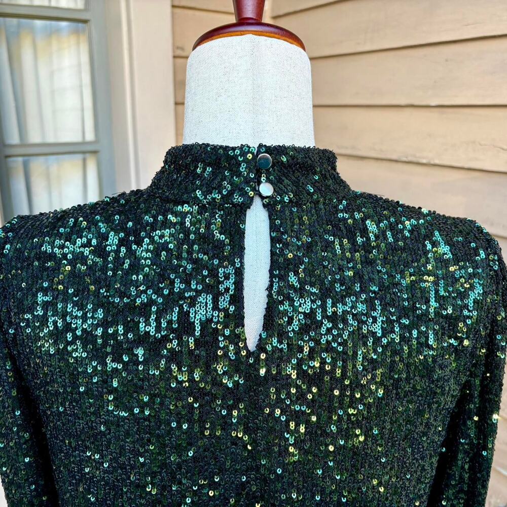 Green sequin blouse with front - Picture 3 of 8